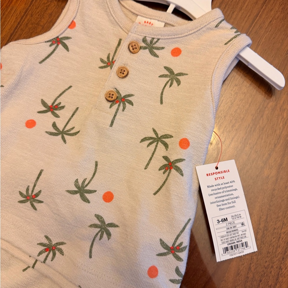 NWT 3-6m Cat & Jack Palm Tree Print Sleeveless matching set - Picture 2 of 4